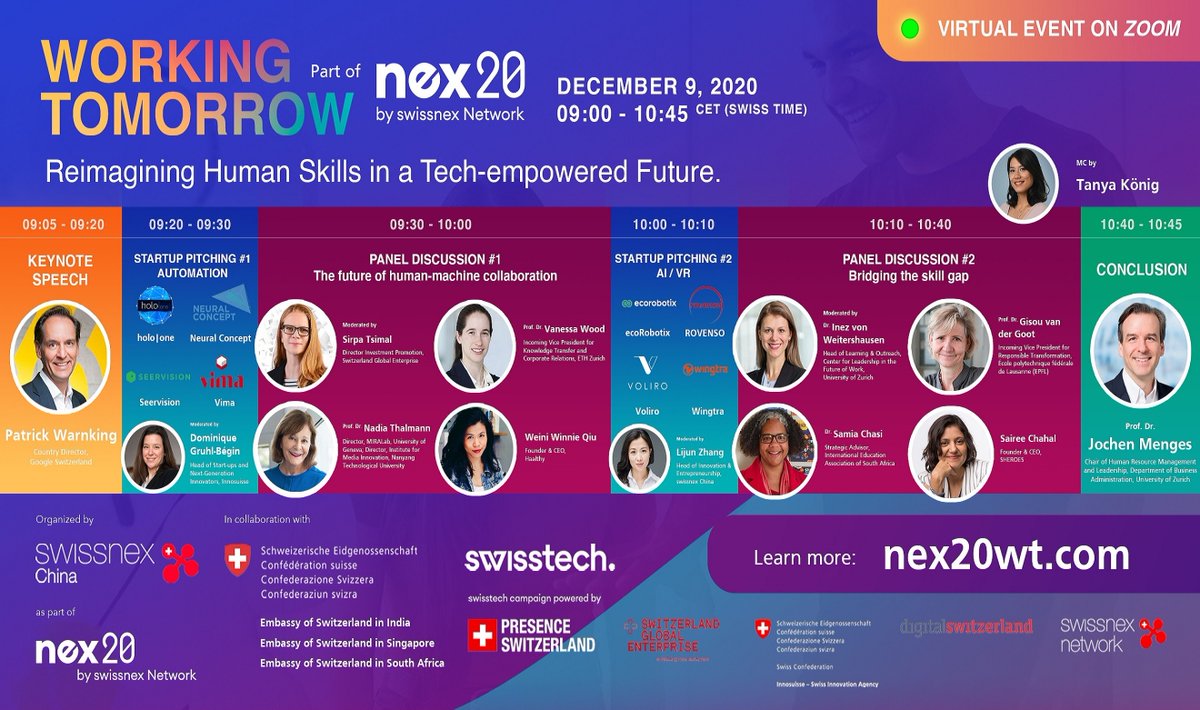 swissnexNetwork's tweet photo. ⚠ TOMORROW at 9am: Join our #nex20 anniversary event on #WorkingTomorrow with deeptech startups and conversations amongst experts from Switzerland, China, India, Singapore and South Africa
👉 https://t.co/MjCnEBPZtt
@swissnexchina @swiss_sto_sg @switzerland_sa @swissembassyind https://t.co/kKzUffGrnL