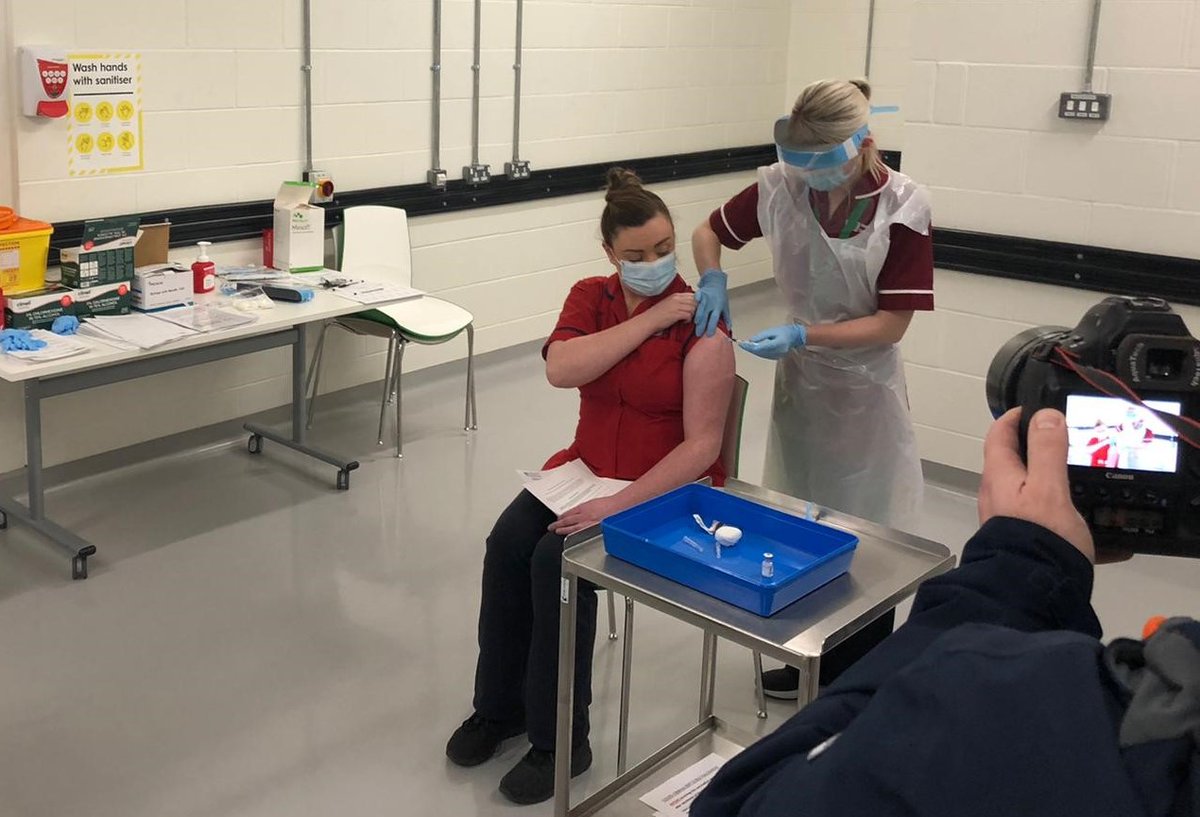 Joanna Sloane, Sister in the Royal Victoria Hospital Emergency Department becomes the first person to receive the COVID-19 vaccination in Northern Ireland.