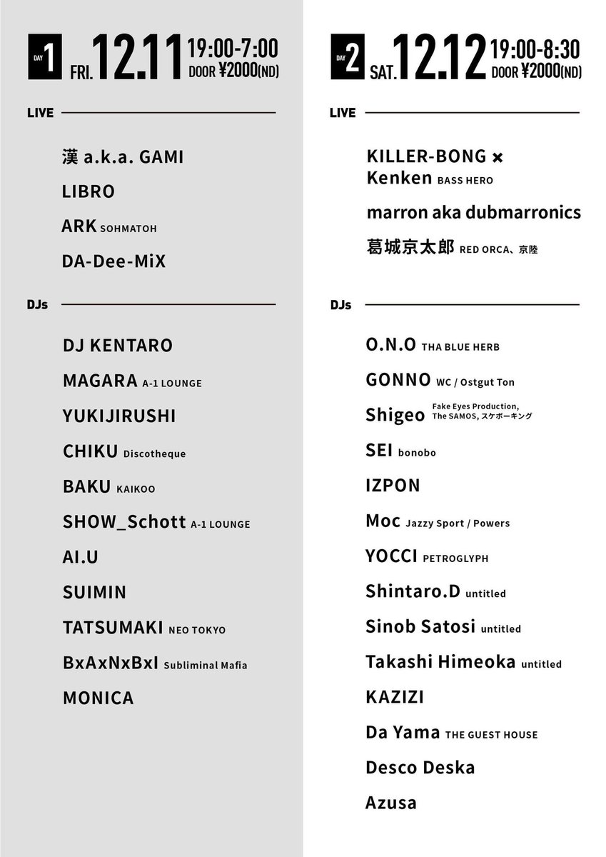 9sari_group's tweet photo. 12/11(fri)【THE RUBYROOM 18th Anniversary】
OPEN 19:00
DOOR ¥2,000

-LIVE-
漢 a.k.a. GAMI
LIBRO
ARK(走馬党)
DA-Dee-MiX
 
-DJ-
DJ KENTARO
MAGARA(A-1 LOUNGE)
YUKIJIRUSHI
CHIKU
BAKU
SHOW_Schott(A-1 LOUNGE)
AI.U
SUIMIN
TATSUMAKI(NEO TOKYO)
B×A×N×B×I(Subliminal Mafia)
MONICA https://t.co/DMmf8mjXHp