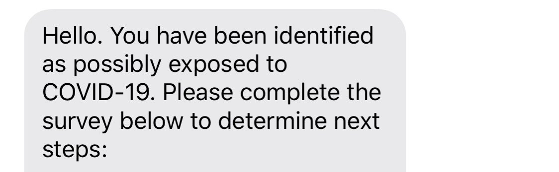 At the hospital I’m currently rotating at we get texts like this after a patient we interacted with tests covid+. I got enough notifications over the weekend that my phone is convinced they are a family member and keeps asking me to add them to my favourites list. #n95everytime