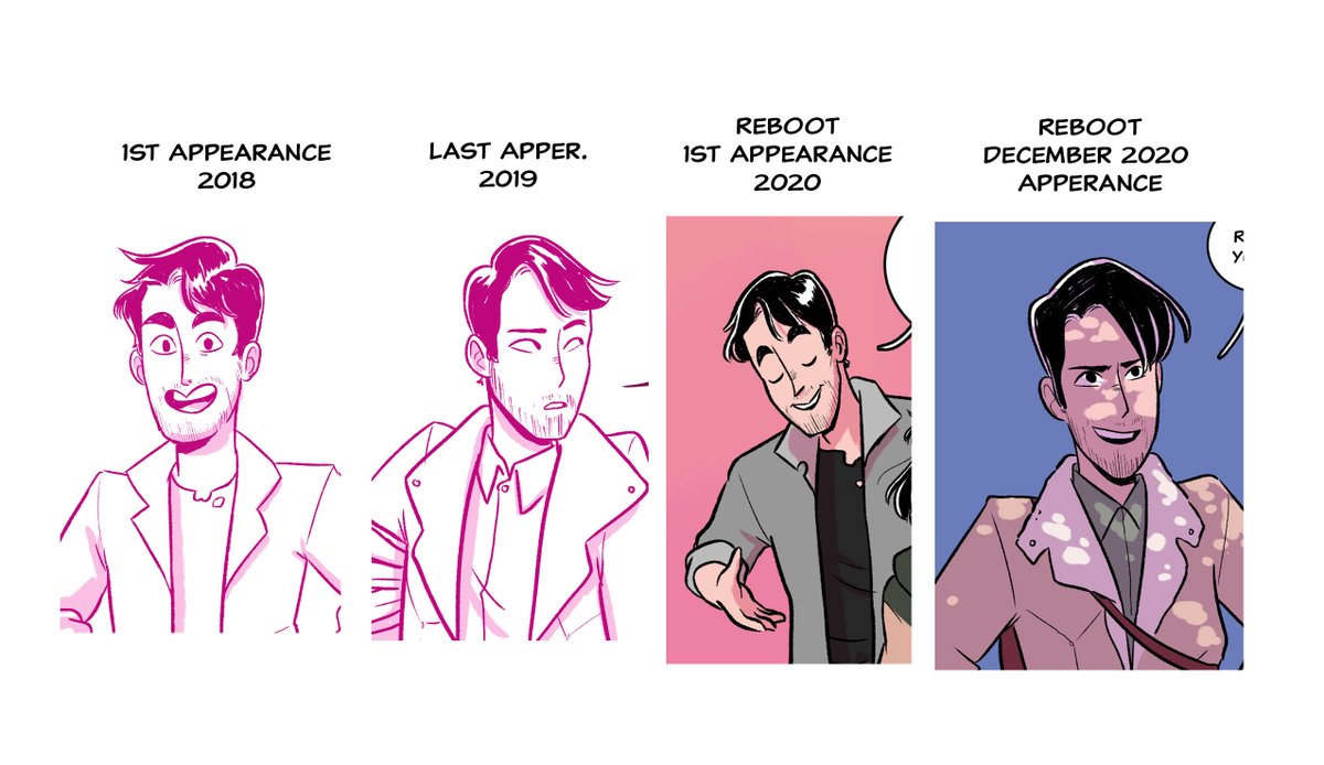 Visual representation that art and design can change over time. When I started Yuna &amp; Kawachan, I tried to get my idea out quickly but the design has refined over the years. Junichiro and Kawachan are in a tie for best glow up: thank god I learned to draw them eventually 
