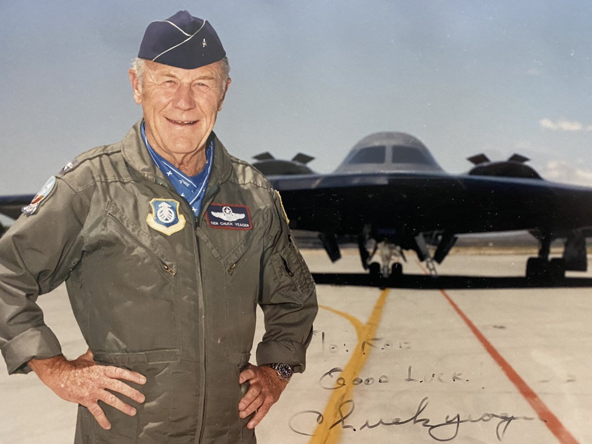 We lost a legend tonight.  <a href="/GenChuckYeager/">Chuck Yeager</a> was 97.  He signed this for me years ago.  First man to break the sound barrier.