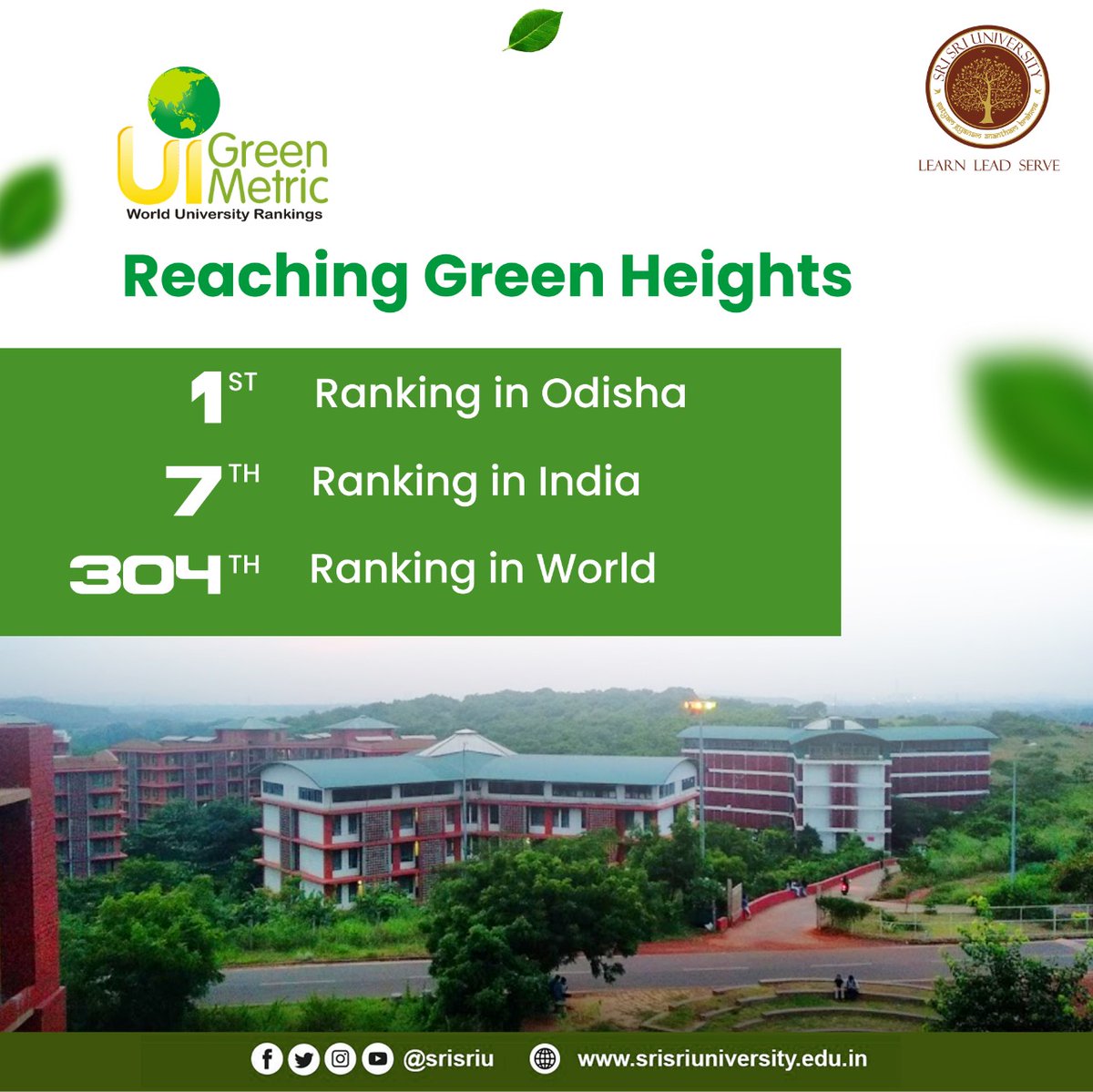 We are reaching greener heights each year. We are happy to announce that in 2020, our UI Green Metric World #University ranking on sustainability is 304. Universities from 84 countries participated. SSU ranked 1st in Odisha &amp; 7th in India.

#GreenCampus #LifeatSSU