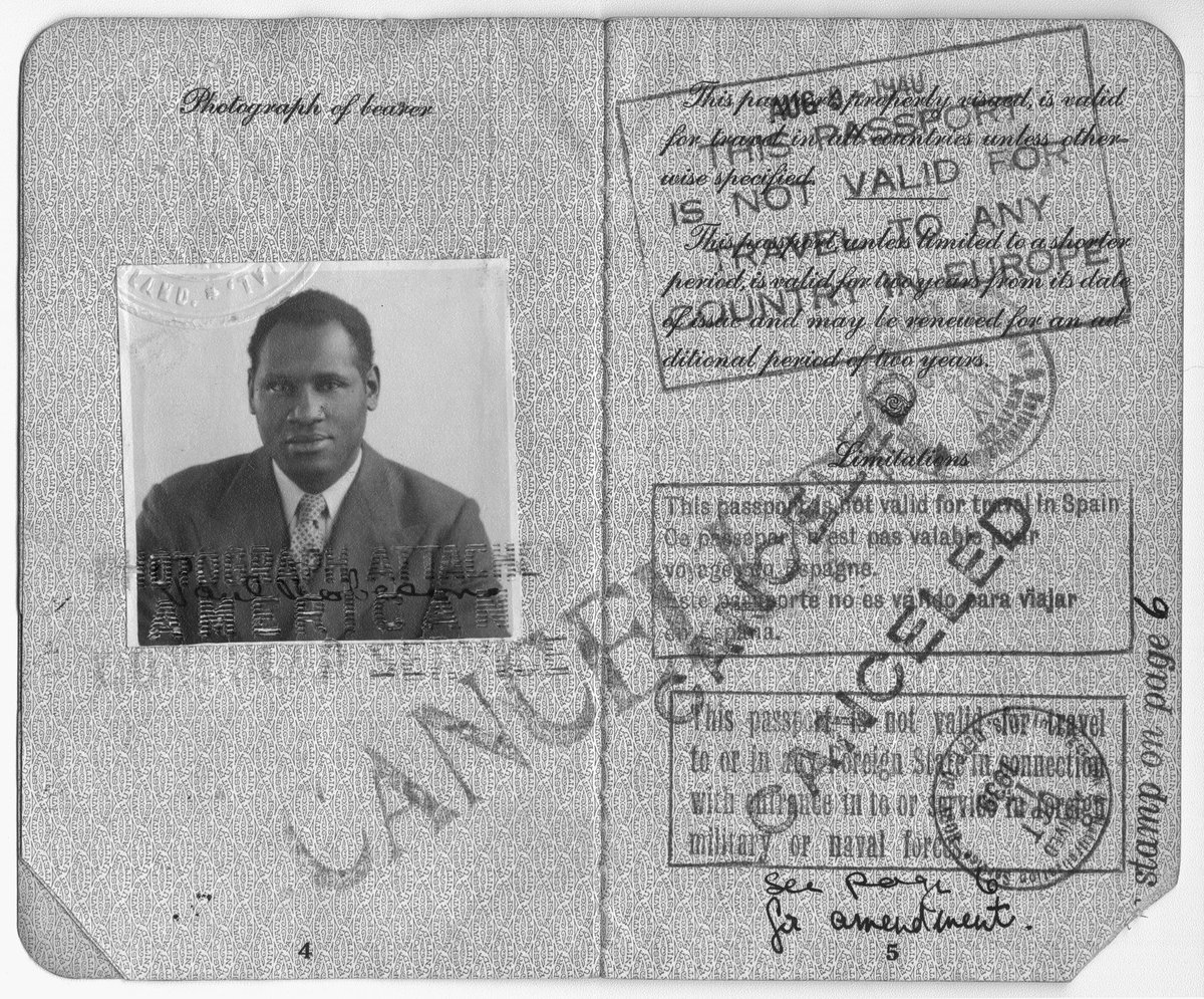 1950-58 - Robeson passport was confiscated by the U.S State Department resulting in a virtual house arrest for such internationally acclaimed artist.