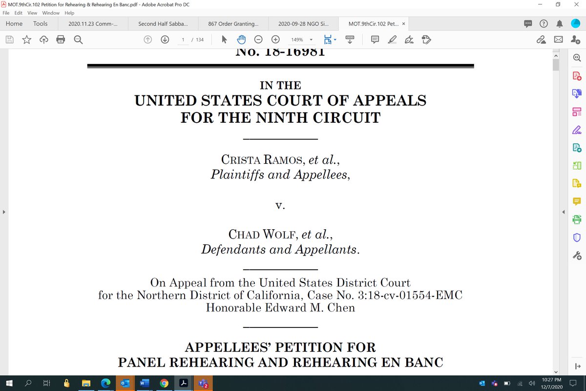 Although this is good news, it may not last. The Ninth Circuit recently ruled 2-1 to terminate the Ramos injunction. We moved for rehearing/rehearing en banc last week to reverse that ruling. If the full court rejects that request, the injunction will probly dissolve in days. 3/