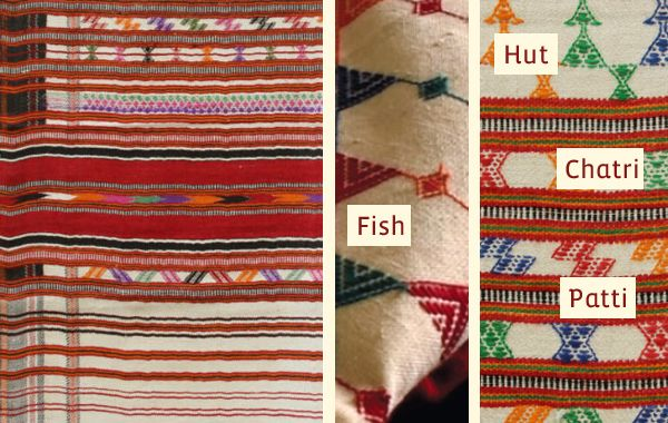Weavers of Karwa use different types of designs on Pattu to make a variety of shawls such as malani, bhojsari pattu. In a regular Pattu weave horizontal borders are running along both sides, a number of thin lines of weft-dominated weaves embellish the shawl.