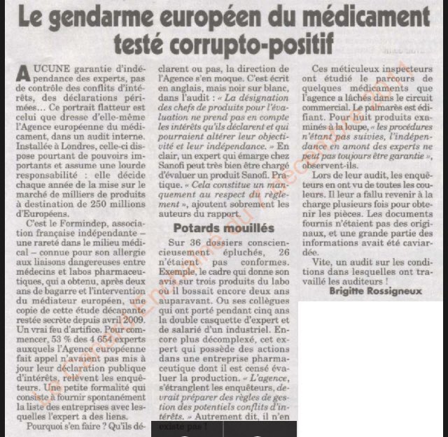 Le  @canardenchainerévélait que certains experts sont salariés ou possèdent des actions dans les entreprises pharmaceutiques dont ils sont censés évaluer les produits, parfois très lucratifs.