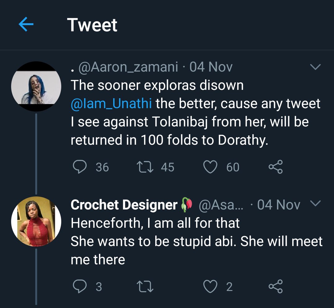 He who comes to equity must come with clean hands, if you are going to play the card you better be sure you/ your associates aren’t guilty of it if not just ignore. Dora's fan have been body shaming Tolani, calling her skin dirty, saying she's structured like a man.
