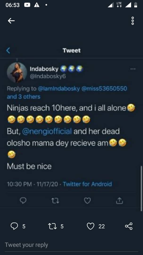 He who comes to equity must come with clean hands, if you are going to play the card you better be sure you/ your associates aren’t guilty of it if not just ignore. Dora's fan have been body shaming Tolani, calling her skin dirty, saying she's structured like a man.