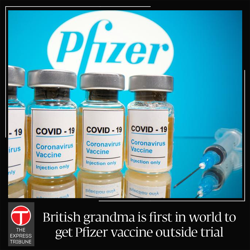 etribune's tweet photo. Margaret Keenan, a 90-year-old grandmother from Britain, has become the first person in the world to receive the Pfizer #Covid-19 vaccine outside of a trial following its rapid clinical approval

#etribune 

https://t.co/iRoco6zQbn https://t.co/gb1abJR7Wb