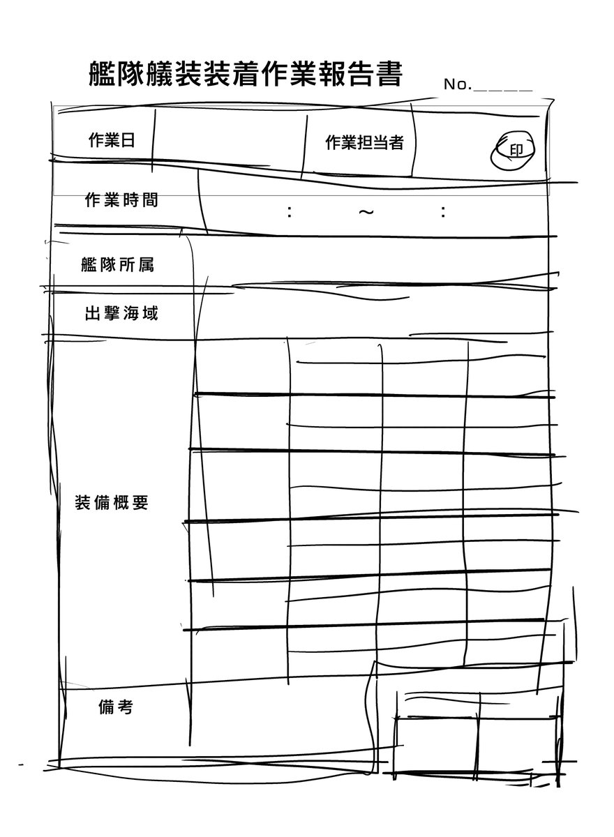 毎月EO海域ごとの装備を検索して確認するのが面倒だなあ、こういう紙ベースのものがあっても便利だよなあと思ってふわーっとレイアウトしてみた
武器名長いしもうちょっと装備記入欄大きくしたい… 