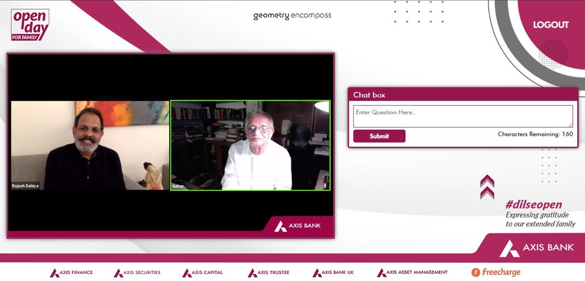 VYCEncompass's tweet image. #TeamGE virtually connected over 50K @AxisBank employees with their families from across the country for an exclusive #OpenDayForFamily evening. Truly, no distance is too big when you want to be with your loved ones!
#GeometryEncompass #AxisBank #VirtualEvents #WorkShowcase