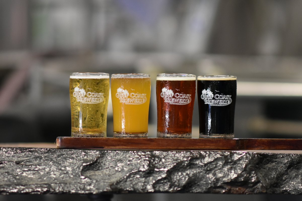 Stop by and have a flight of our dark winter beers. Which one is your favorite? *Beach Bummed Brown Ale * Black Magic Dark Lager* Vienna Dark Lager* Laidback Milk Stout* #flight #pensacola #craftbeer #newontap