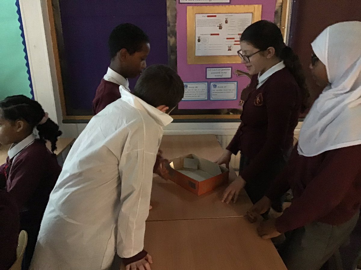 MissMHMPS's tweet photo. Year 6 @HerbMorrPriSch enjoyed their Science experiment this morning making laser mazes. Their challenge was to get the light around the shoe box by hitting each of the 5 mirrors they were given! @MissWardHMPS #HMPSScience https://t.co/yhMPcdnigl