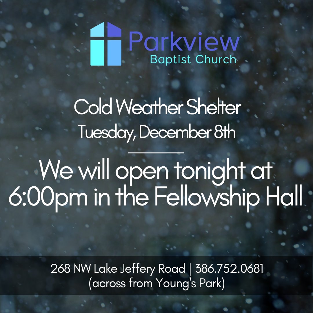 Parkview Baptist Church is offering cold weather shelter again tonight!