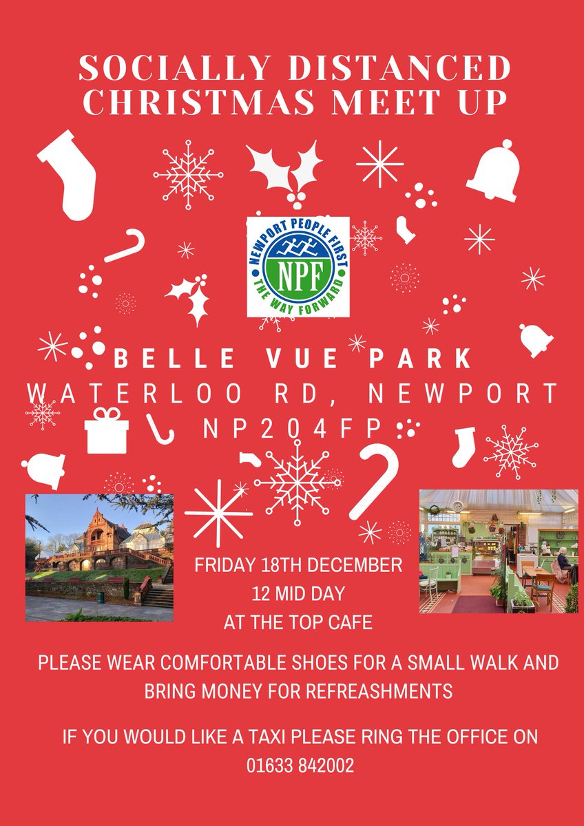 NewportPeople1's tweet photo. We have arranged a socially distanced Christmas meet up at Belle Vue Park on Friday 18th December at 12 Midday.
Please see poster for details. #bellevuepark #getoutside #christmasmeetup https://t.co/z2qyGcicGU