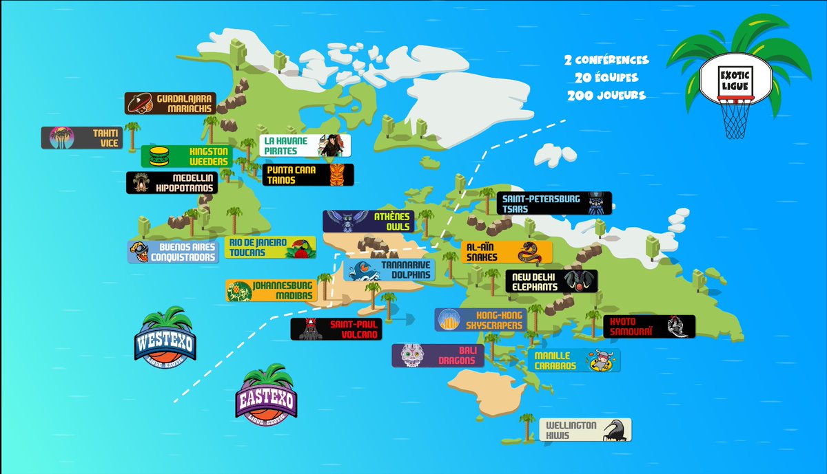 Salut la #TTFL !

Ce soir nous allons dévoiler les très attendus tableaux des interdits cette saison dans la Ligue Exotic !

Pour vous teaser un peu, voici une map de la ligue créée par le talentueux @m4dd4m !

Rendez-vous à 20h00 pour la suite ! #LigueExotic #WestExo #EastExo