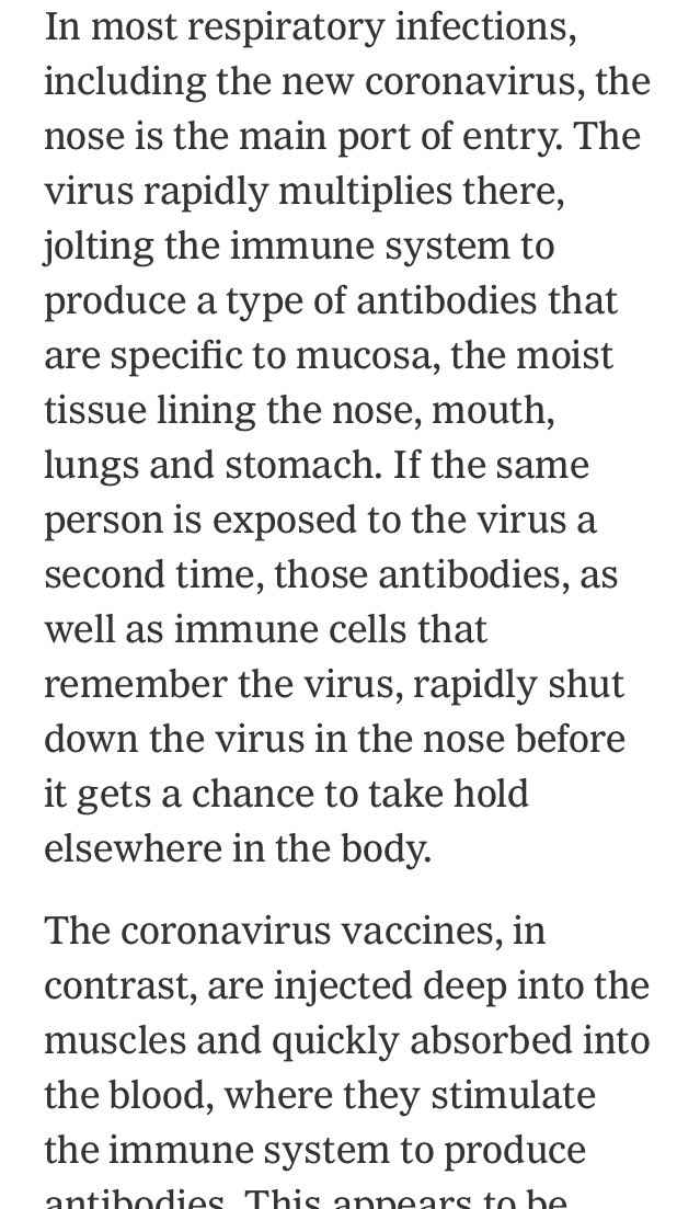 This is about to be very big news and rage bait for people who are sick of wearing masks:Because the injectable vaccines may only prevent symptoms but not contagion, masks will still be necessary. That is, until an oral or nasal vaccine can produce mucosal immunity.  $VXRT