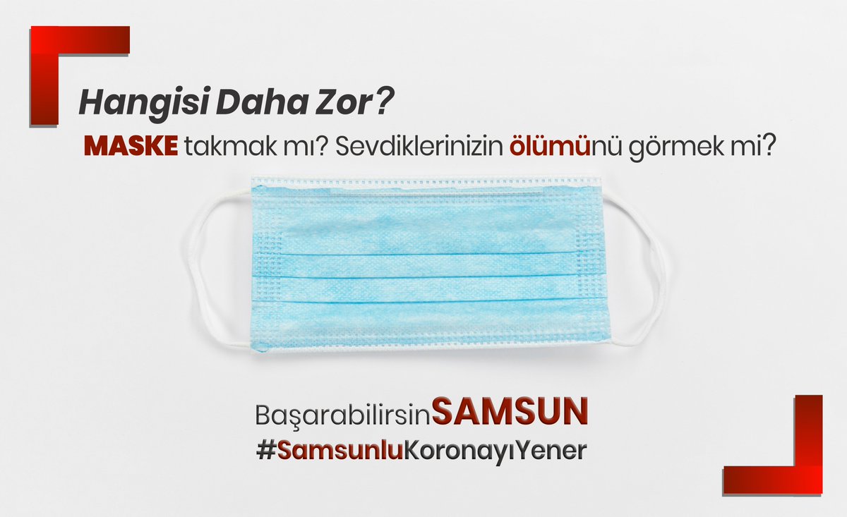 Kendimize Sormamız Gereken Soru Net

- Hangisi Daha Zor?

"Maske Takmak Mı? Sevdiklerimizin Ölümünü Görmek Mi?"

Doğru Kararı Verirsen #BaşarabilirsinSamsun

#SamsunKoronayıYener

<a href="/TCSamsunValilik/">T.C. Samsun Valiliği</a> <a href="/saglikbakanligi/">T.C. Sağlık Bakanlığı</a> <a href="/samsunilsaglik/">Samsun İl Sağlık Müdürlüğü</a>