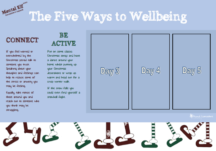 CarrHillSchool's tweet photo. Mental Elf 2020 - Advent Calendar Day 2 - The Five Ways to Wellbeing
BE ACTIVE - Put on some classic Christmas songs and have a dance around or wrap up warm and head out for a crisp winter walk. #MentalElf2020 https://t.co/fR1kHCNMvg