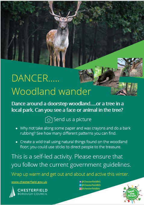 ⭐️ T U E S D A Y ⭐️ D A N C E R 🦌 ⭐️

Good morning Chesterfield ☺️Today we showcase to you Dancer 🦌 &amp; the ‘Woodland Wander’ 🌲 

📸 Send in your pictures &amp; selfies we love to see them 👊 

#searchforsantasreindeer #ChesterfieldBoroughCouncil #beatthestreet #dasher #BEATCOVID19