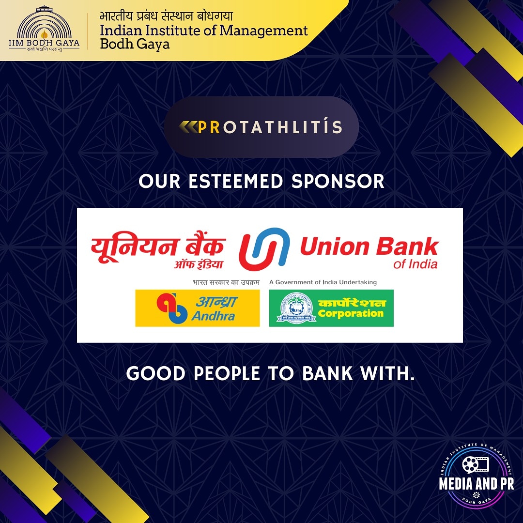 IIMBodhGaya's tweet photo. PRotathlitís proudly presents Union Bank Of India as our official sponsor of the event. 
We look forward to delivering immense value this year to this partnership.
Stay tuned for more updates!

Dec 13 - Dec 26, 2020
#PRotathlitís #IIMBodhgaya #TheEnlighteningIIM
@UnionBankTweets https://t.co/Oj2JdK6HGm