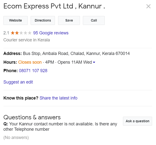 Jinu18's tweet photo. @AmazonHelp @amazonIN @EcomExpress_Ofc 
 Such worst reviews for a courier service.  #ECOM_Courier_Service. #Kannur 
ECOM delivery partner in our district 4 Amazon 
What they do, make fake delivery attempts, won't provide del person/office contact num &amp; returns back to Amazon. https://t.co/SfMvjup90z