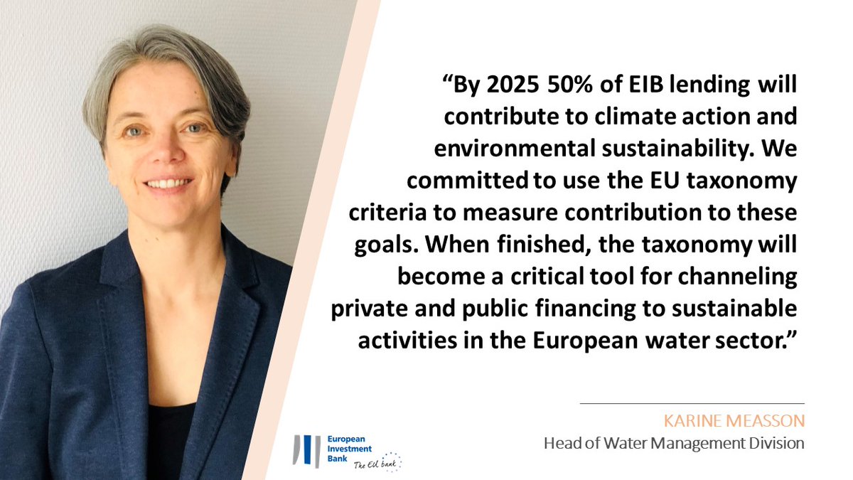 EIB Head of #Water Management Division Karine Measson details how the #EU  taxonomy will impact public & private financing for the water sector on the  2nd day of the @OECD_ENV Roundtable on
