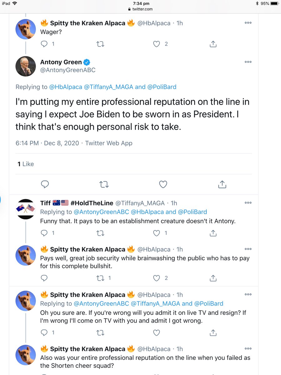 17) Just hours ago, Antony “Deep State” Green posted this tweet:He said that he is putting his “entire professional reputation on the line” in announcing Joe Biden will be the next US President.