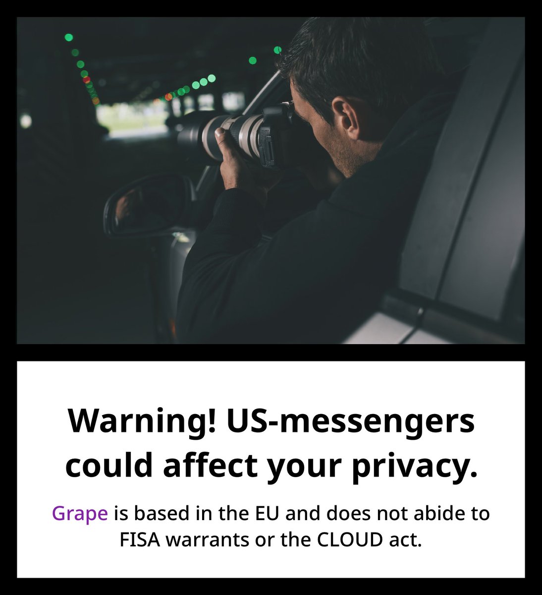 chatgrapecom's tweet image. You deserve to be relaxed while messaging. Don't compromise your privacy - keep your communication safe 🔒🔒🔒
Go to hubs.ly/H0C5WZK0 🗄 to request an #onpremises Grape Server. Or head over to hubs.ly/H0C5VDK0 ☁️ to run Grape in the public or private cloud.