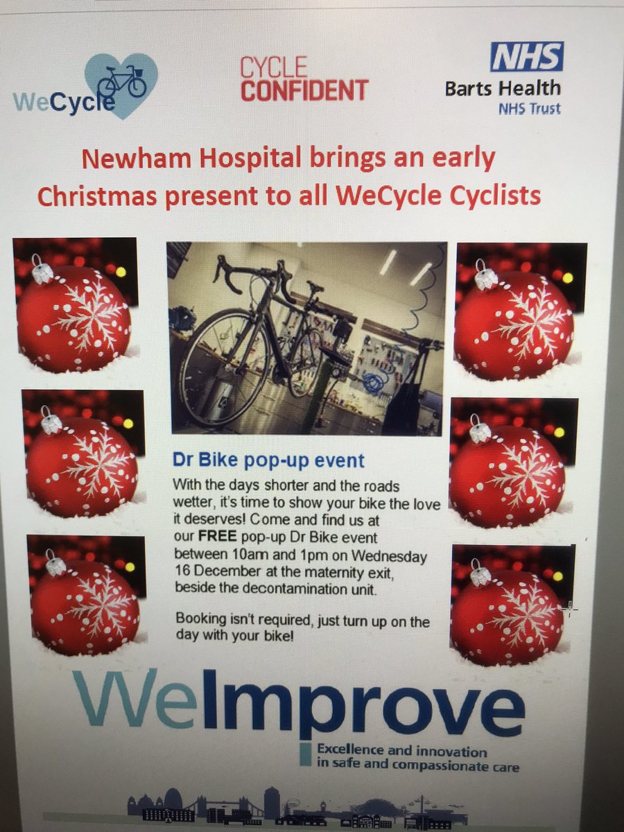 As part of <a href="/WeImproveBH/">WeImprove Barts Health</a> #WeCycle public health sustainable team &amp; <a href="/NewhamLondon/">Newham London 💙</a> have organised #DrBike session to ensure are #Safe cycling with MOT from <a href="/CycleConfident/">Cycle Confident</a> - don’t miss out @NewhamHospital <a href="/AdamSewellJones/">No longer used</a> <a href="/chrisodedun/">Chris Odedun (he/him)</a> <a href="/NuhChief/">@NuhChief</a> <a href="/NUHmaternity/">Newham Maternity</a>