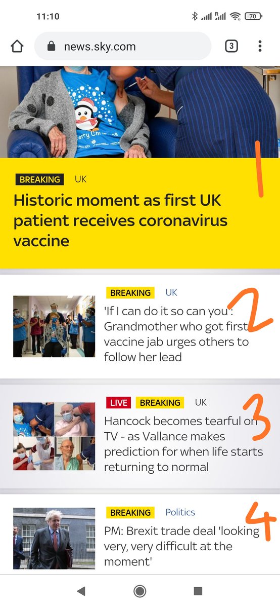 ThoughtsMother's tweet photo. Anyone else think we're being drip fed the news of a hard #Brexit while being distracted by the #vaccine? To me the 4th story down on @SkyNews is the most alarming. https://t.co/dEeFGmEPjf https://t.co/4sTNVOhnq3