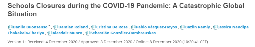 sgdambrauskas's tweet photo. Schools Closures during the COVID-19 Pandemic: A Catastrophic Global Situation

Our collaborative paper🇮🇹🇬🇧🇨🇴🇲🇾🇲🇼🇺🇾 out now in @Preprints_org 

Please share, discuss 
We Pediatricians are so worried about this #COVID19 disaster

https://t.co/gfQFcWJ0Az https://t.co/vGbCAlIiYJ