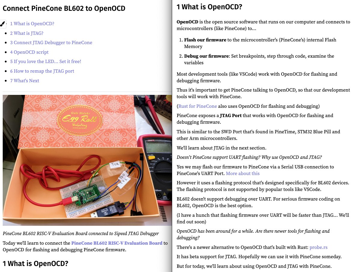 MisterTechBlog's tweet image. Why we use #OpenOCD with #PineCone #BL602 @ThePine64 

lupyuen.github.io/articles/openo…