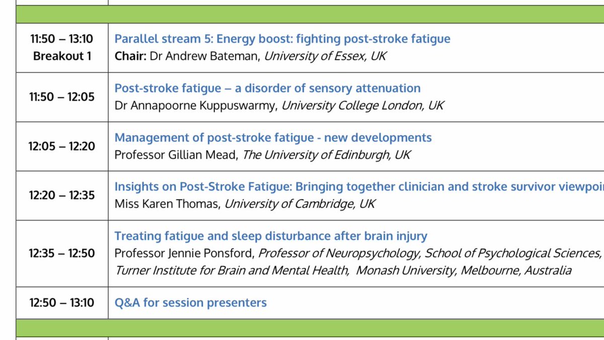 Day 2 of #UKSF20 and interesting sessions on fatigue post stroke. Fatigue can strongly impact on stroke patients oral intake so looking forward to see how we can boost our patients energy up which no doubt will have a positive impact on revovery @TheStrokeAssoc