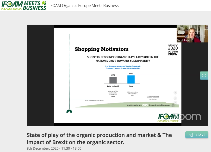 UK saw shift in shoppers' habits Since #Covid19. New-found enthusiasm for #OrganicProducts becomes more of the norm. #OrganicIsPartOfTheSolution of different system crises we are facing - @CompsonSarah, Chair of our #OrganicProcessors #IFOAMOEMeetsBusiness2020