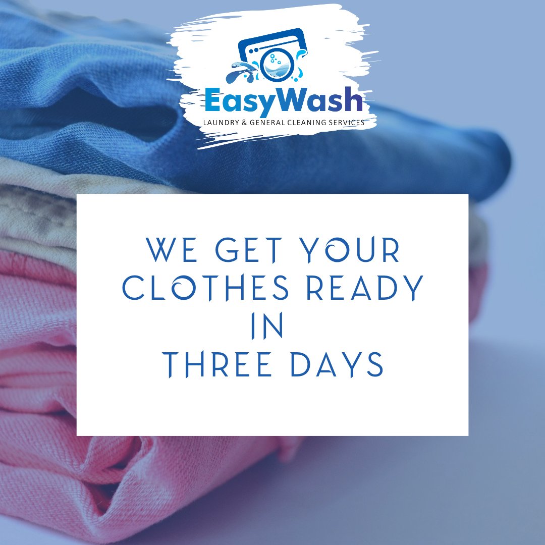 You can drop off and pickup in 3 days! 
Easy and simple!
 
#KanoLaundry #Kano #BadawaLayout #LaundryServicesKano
#DrycleaninginKano #Kanodrycleaners #KanoHomeCleaning #HomeCleaningServicesinKano #CleaningServicesinKano
#OfficeCleaningServicesinKano
 #Kanobusiness