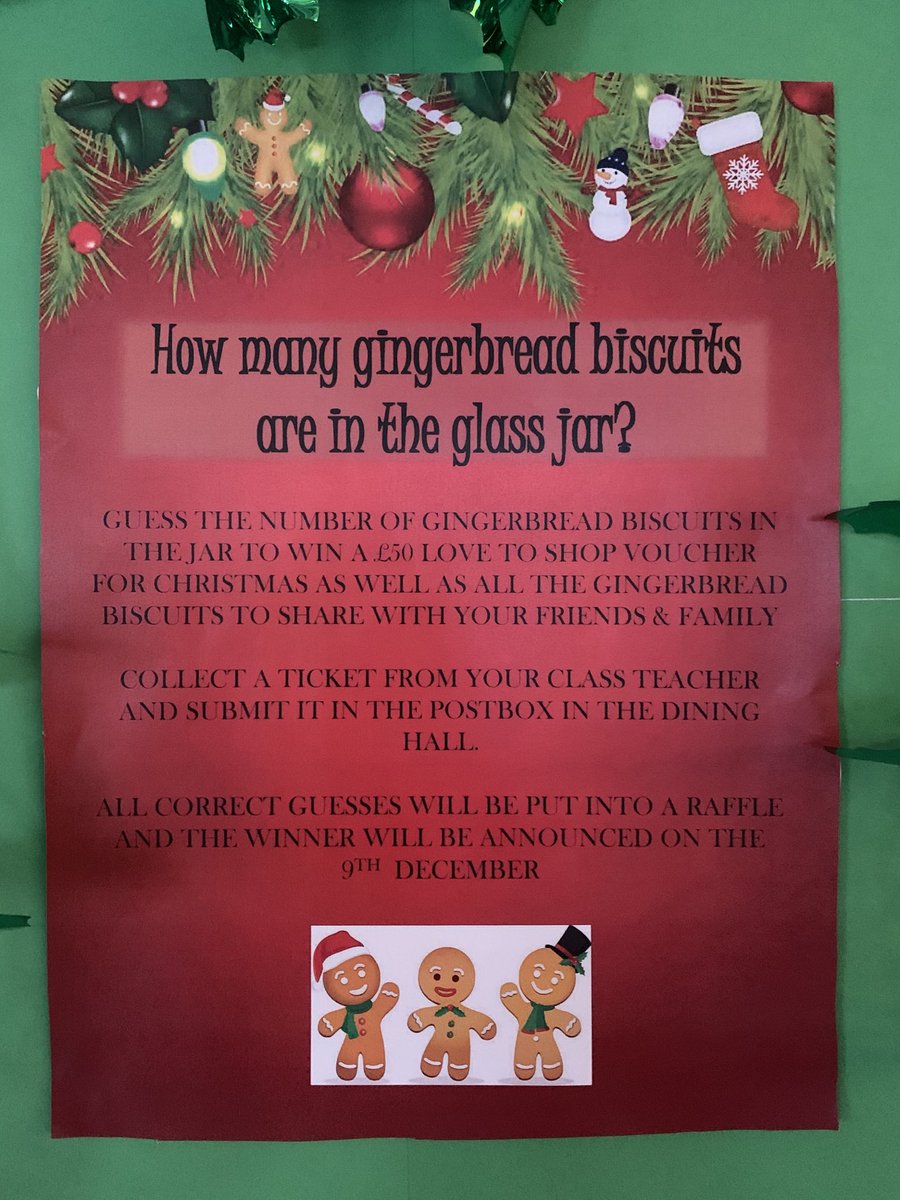 Donovanpaterson's tweet photo. Competition time here at Latymer Upper.Our star baker Theresa has made some gingerbread biscuits. guess how many she has made and put into the glass jar to win a £50 voucher &amp; all the biscuit treats.⁦@ChartwellsInd⁩ ⁦@AnkitPuri1980⁩ ⁦@soubie2002⁩ #Christmas2020 https://t.co/ycP3OciMuI