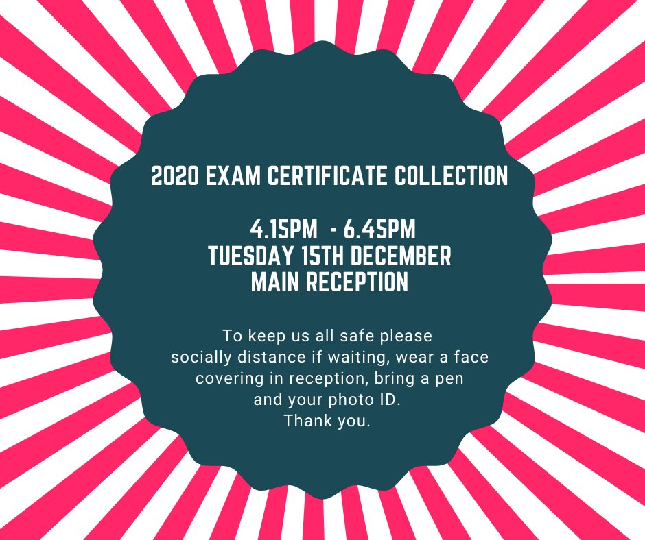 CryptExams's tweet photo. 2020 GCSE and A Level certificates ready to collect on the date below. Unfortunately school is not open to look around but we hope you can make it! If not email hwasley@crypt.gloucs.sch.uk to arrange an alternative date #CryptExams https://t.co/DrqEJZvPzM