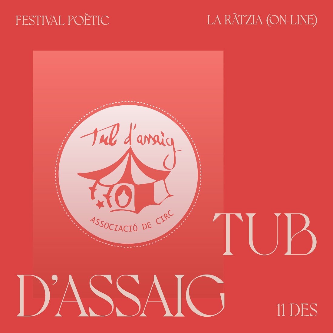 ElixirPoetic's tweet photo. TUB D’ASSAIG
Els meravellosos, i sempre sorprenent @tubdassaig ens faran un petit tastet del seu art a La Ràtzia’20. Te’ls perdràs?
La Ràtzia – 11 de desembre (20h) on-line, GRATUÏT (link al bio)
💻: @bakoom_studio
#festivalelixir #elixir2020 #poetrylovers #tubdassaig #LaRatzia https://t.co/kYCDjzjFtC
