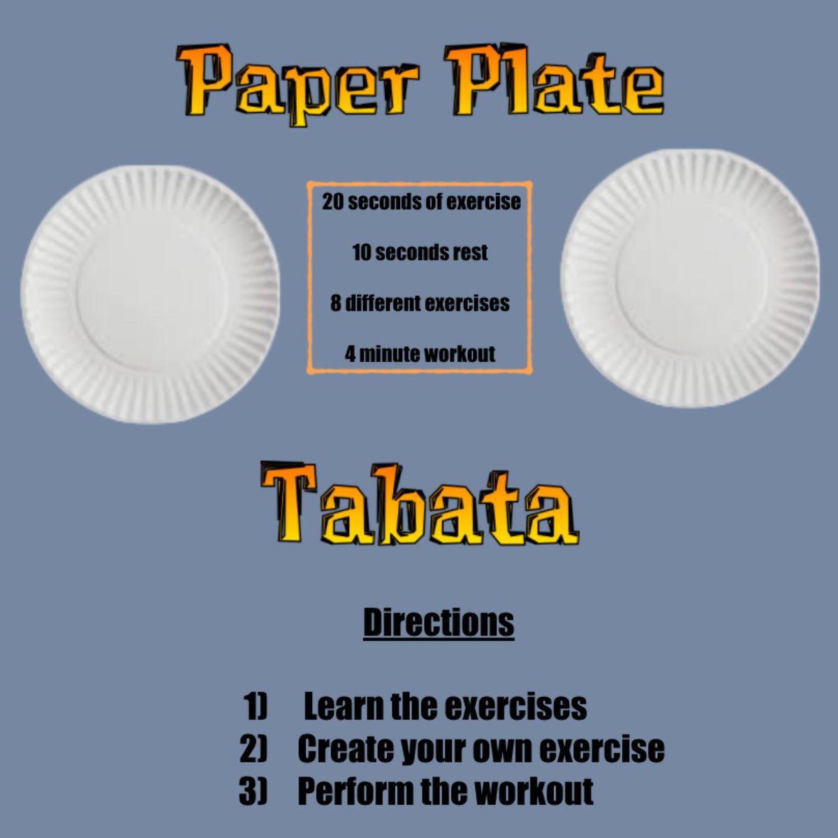 MrsWardPE's tweet photo. Finishing up learning about tabata with paper plate tabata.  Students are challenged to create their own tabata workout.  Can't wait to see what they will create.  Full PP tabata link here: https://t.co/c94I2J1irT https://t.co/7DxoiXmkDs