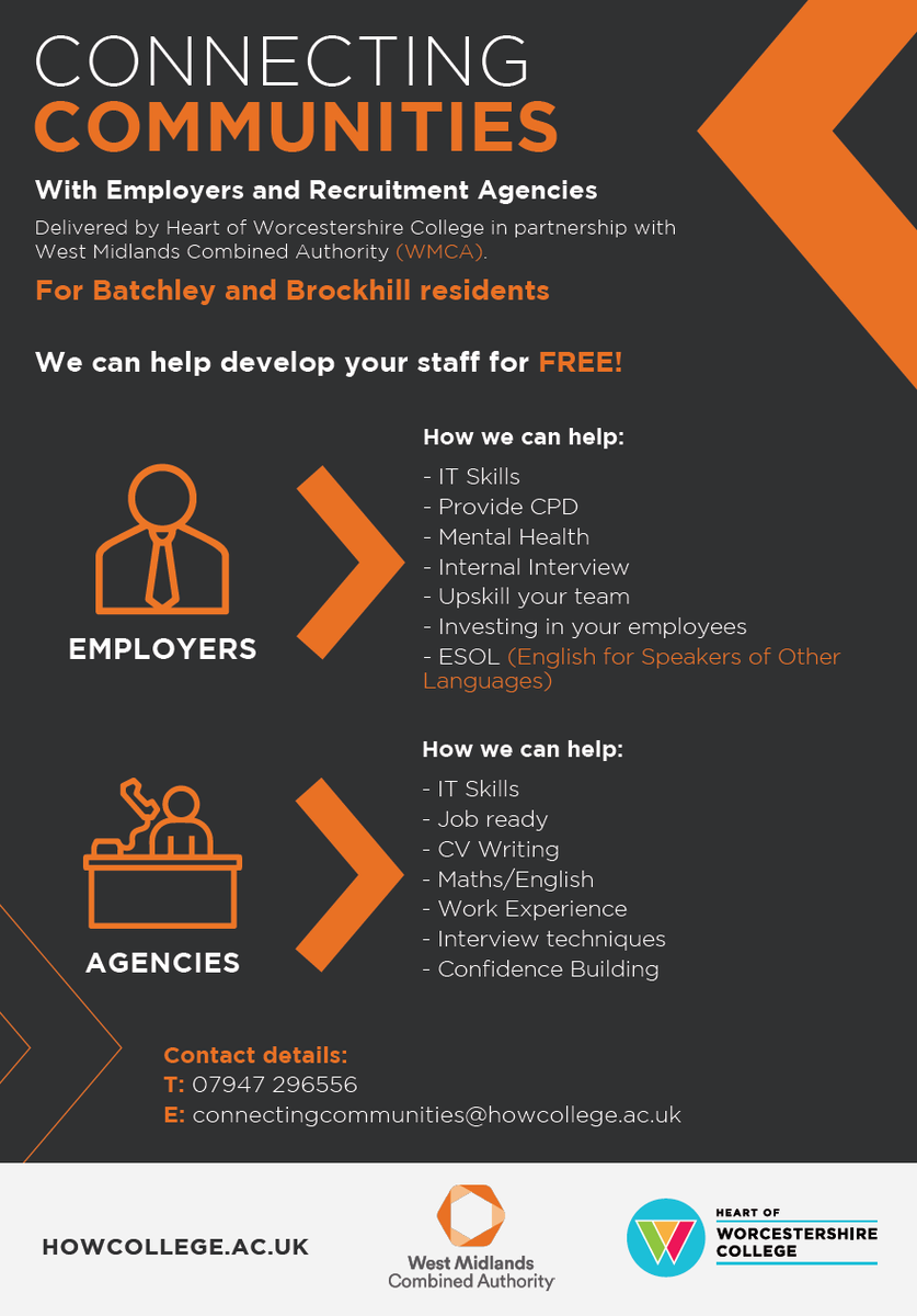 HoWConnecting's tweet photo. Are you an employer looking at upskilling your current staff? Are you located within Redditch? Contact us today to see how we can benefit your company! https://t.co/ujj8Aar2N7