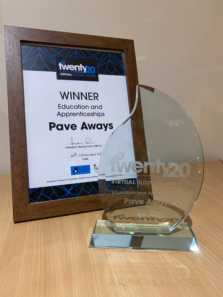 paveawaysltd's tweet photo. Look what's arrived at Pave Aways HQ! We're so pleased to add this to our collection, sitting alongside our Company of the Year Award. Thanks for the safe delivery @ShropsChamber.

#proud #awardwinning #construction #shropshire #scba2020  #buildingourfuturetogether https://t.co/SVBcjqPGdp