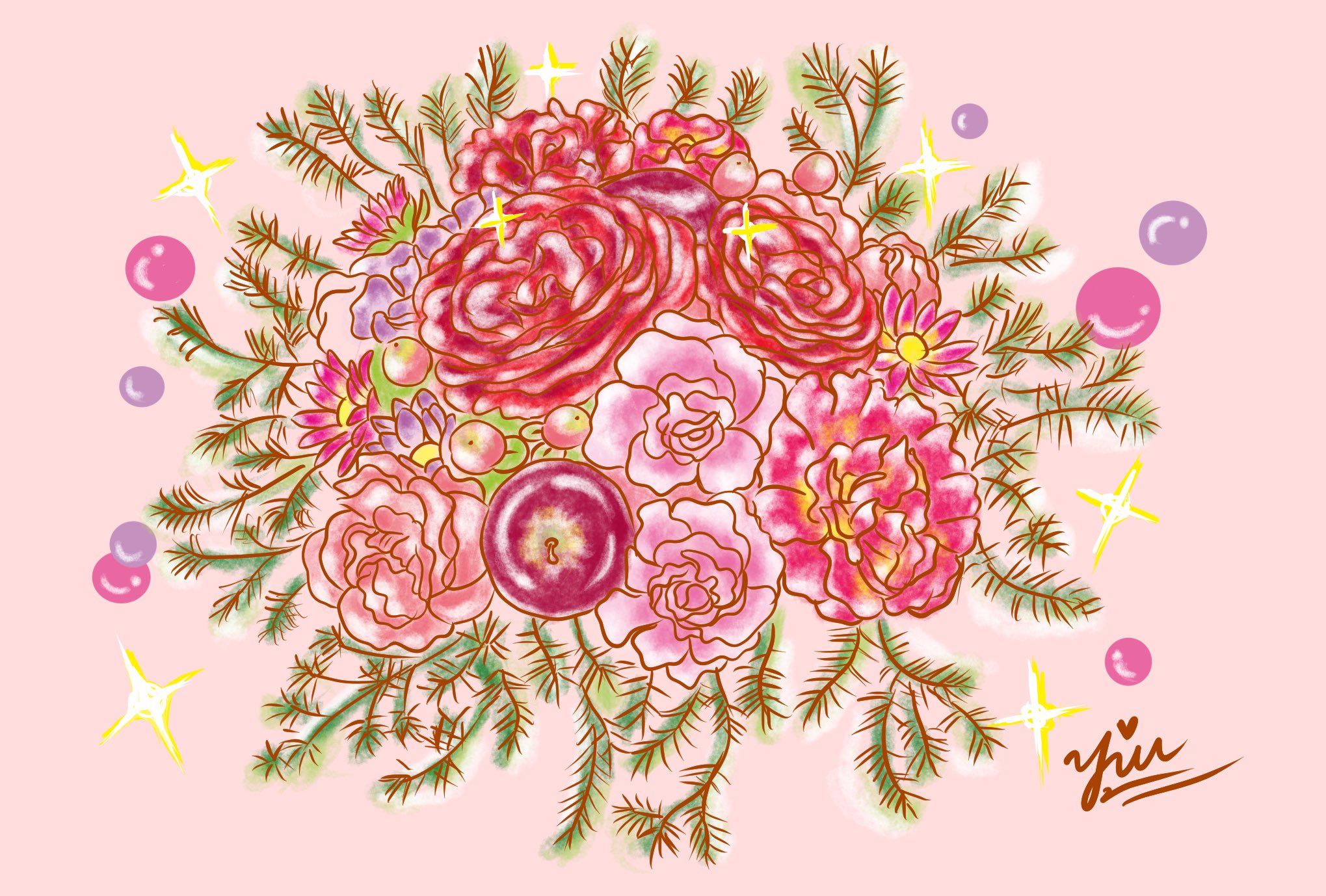 ささら優 イラストレーター 姉が定期的に花を生けています 綺麗なのでパステルで描きました 花 はパアッと空間が華やかになるので目にとても優しいです ピンク系の花達が大好きです 花屋さんで色とりどりの花達をみると癒されます パステル画 花