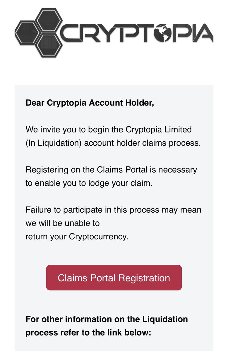 Did you all receive this cryptopia email? Is it a scam or are they really gonna give us back the Cryptos we held on the exchange ? #cryptopia #cryptocurrencies #Exchange