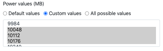 DorrianMatthew's tweet photo. Thank you to all who has contributed to AWS Power Tuner UI recently and @alex_casalboni 🚀🚀

New updates:

- Update to 3.4.1 for MS billing and 10GB memory
- Ability to select custom 64mb increments from 128mb to 10240mb
- Sensible default values for memory https://t.co/knJ6nEFuUp