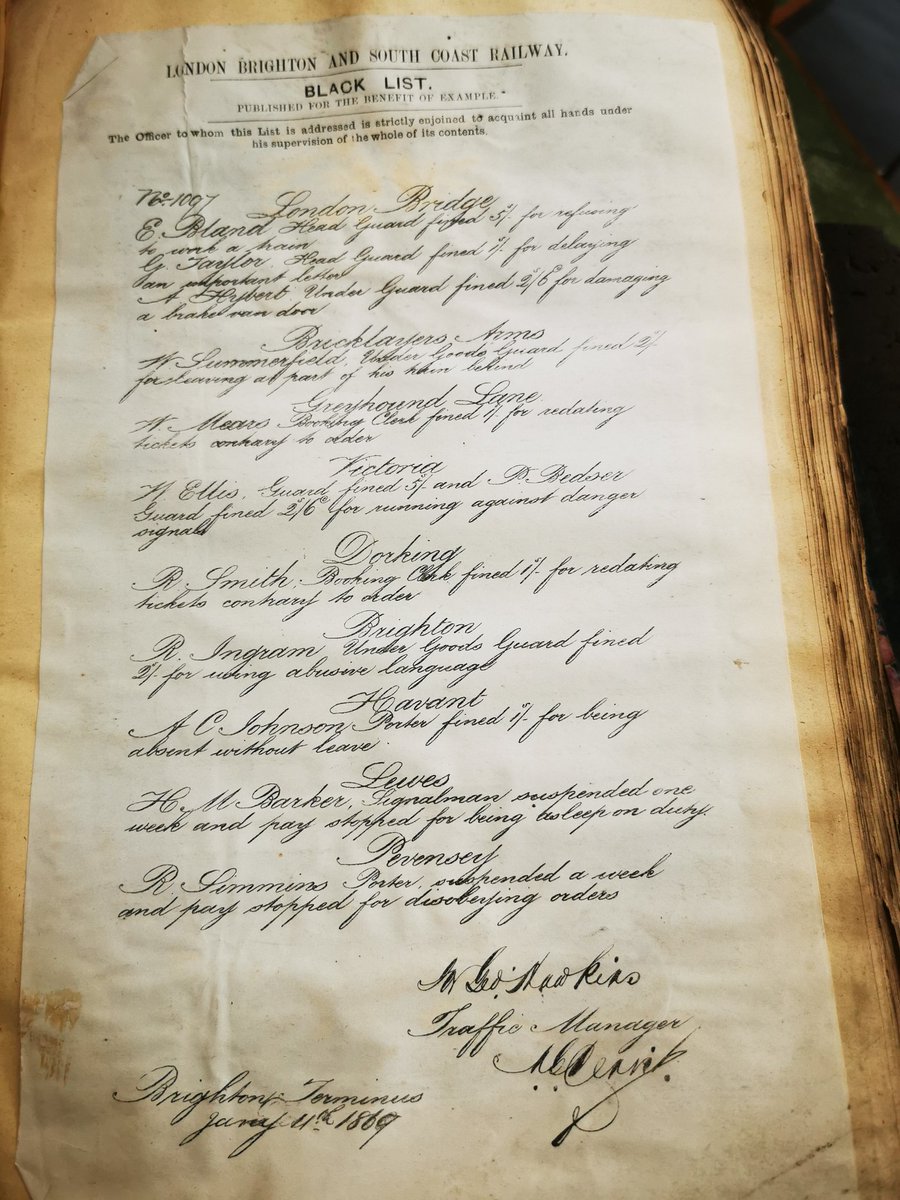 The London, Brighton & South Coast in the 1860s circulated "Black lists" each month (or so) detailing the disciplinary actions taken. All staff had to be made acquainted with its contents by the officer in charge (RAIL 414/532).