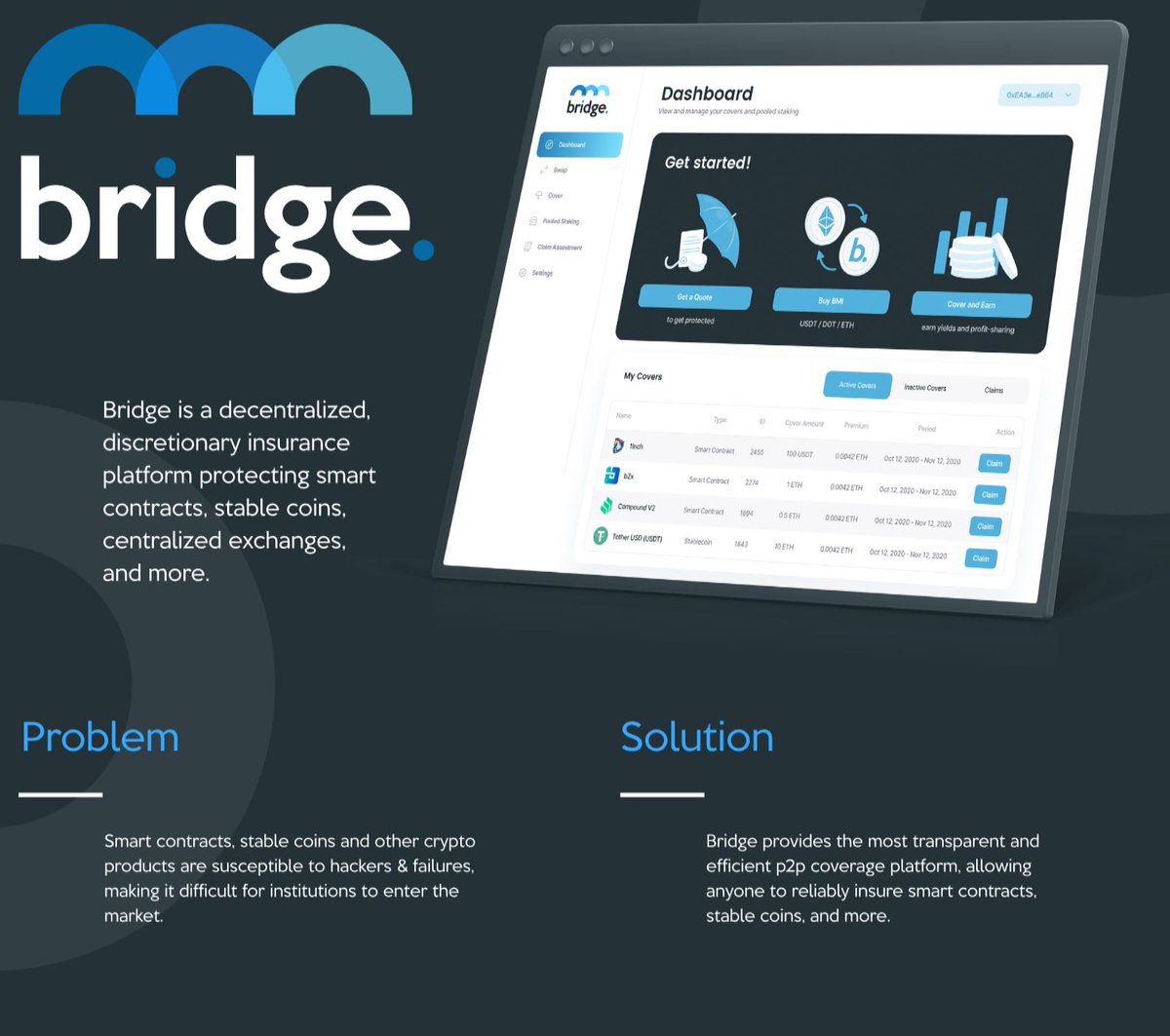 The next big thing is insurance &  #moneylegoThread1:  $BMI  @Bridge_Mutual Decentralized InsuranceFor Smart Contracts, Stablecoins, Exchanges and MorePitch deck:  https://uploads-ssl.webflow.com/5fac3e348dbd5932a7578690/5fbe7def4399c528eb17c05d_BridgeMutual%20BP%201.68.pdfToken economics:  https://uploads-ssl.webflow.com/5fac3e348dbd5932a7578690/5fbe7e0983a32bd784ac9e0f_Bridge%20Economics.pdf
