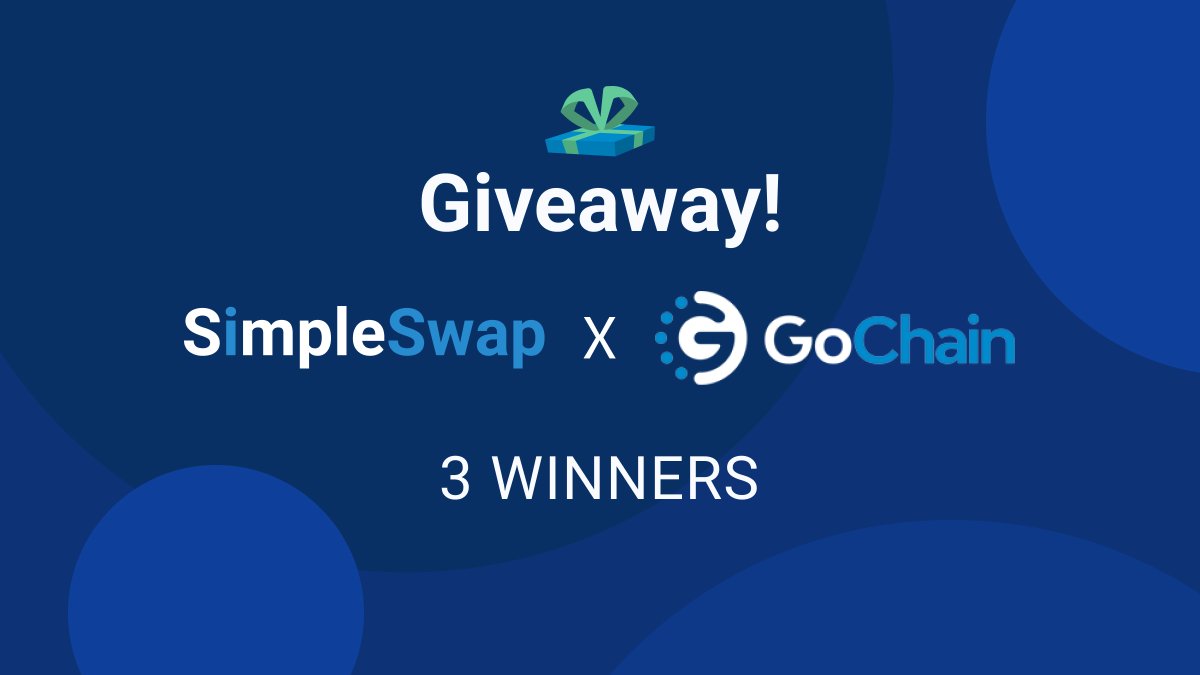 SimpleSwap_io's tweet photo. 🎊 Awesome news, guys: we’re launching a #GIVEAWAY together with #GoChain! 🎊

The next Tuesday we’ll randomly pick 3 winners who’ll get $50, $30, $20 in $GO 🔥

🔵 Follow @SimpleSwap_io &amp; @go_chain
🔵 Like &amp; Retweet this post
🔵 Tag a #crypto friend in the comments

Good luck!😉 https://t.co/YcIE3G39Xt