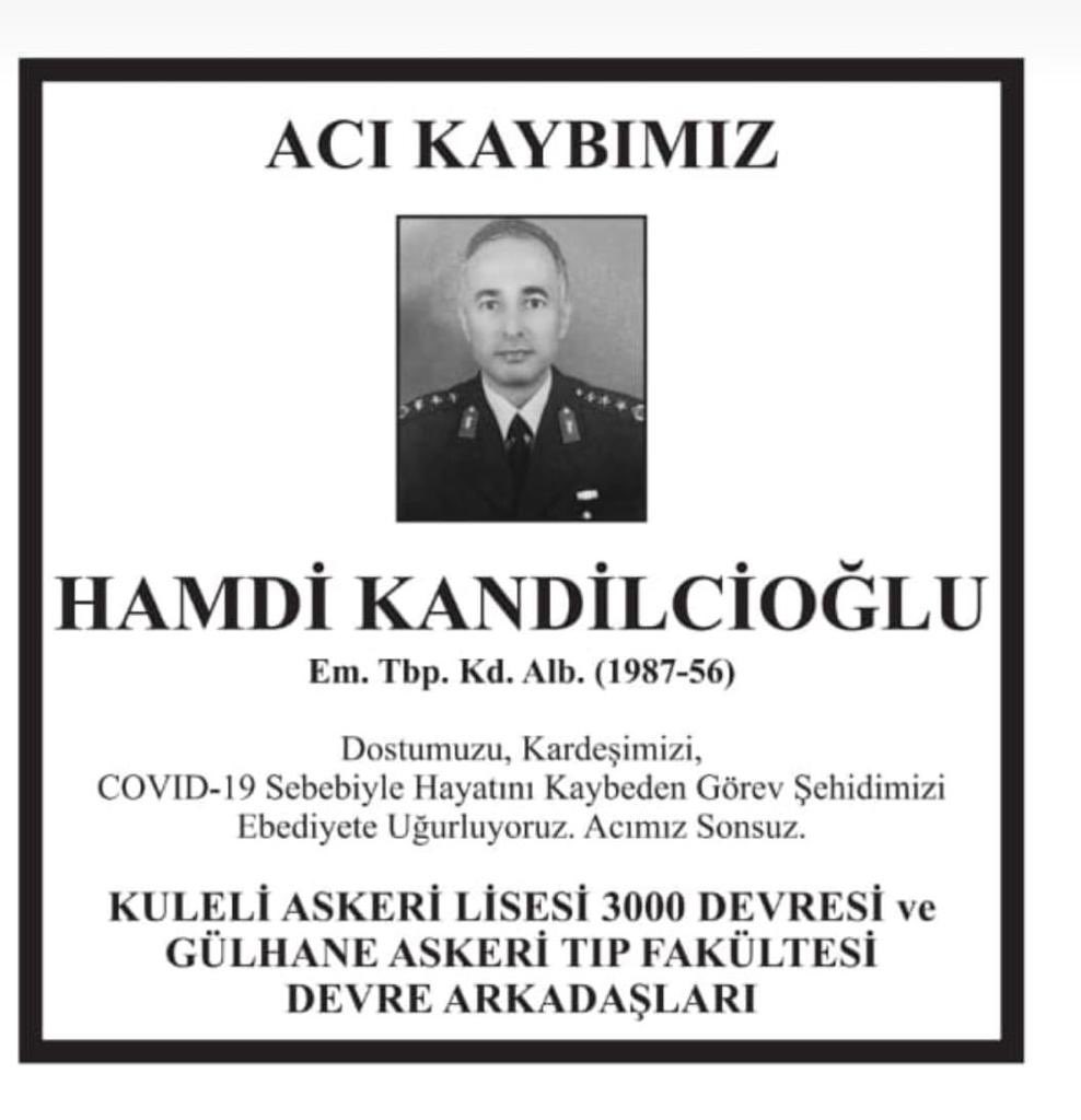 Bir askeri hekim arkadaşımızı daha Covid 19 nedeniyle kaybettik. Salgında hayatını kaybeden sağlık çalışanı sayısı 200’ü aştı. Ailesine ve tıp camiasına sabır, kendisine rahmet diliyorum.